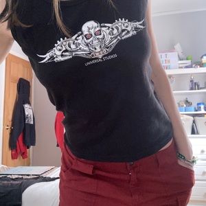 Mall goth edgy black skull graphic crop tank top